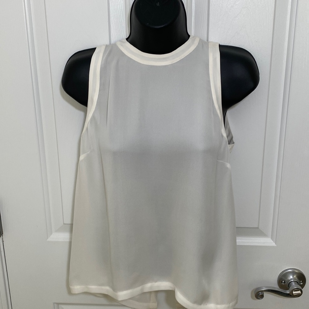 Veronica Beard 💯 Silk Mina Shell Off White Sheer Overlay Back Top Size 0